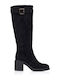 Damenstiefel aus Wildleder mit Mittlerem Absatz Schwarz