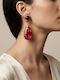 Women's Earrings Gold-Coloured Metal Burgundy Stones Statement Design Handmade Product Burgundy Gold Red Women 7.5 Cm Ssn199