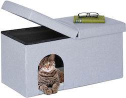 Relaxdays Katzenhaus 10045089 Sitzbank Mit Deckel Faltbar MDF Polyester Grau 38,5 x 74,5 x 37 cm