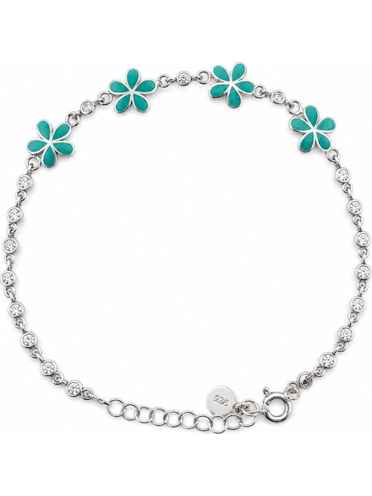 Brățară Pentru Copii Din Argint 925 Jolie Model Floare Argintie Cu Email Verde Deschis și Pietre De Zircon Lungime 21 Cm 4,5 G Argint Brățară Pentru Copii Din Argint 925 Jolie Model Floare Argintie Cu Email Verde Deschis și Pietre De Zircon Lungime 21 Cm 4,5 G Argint