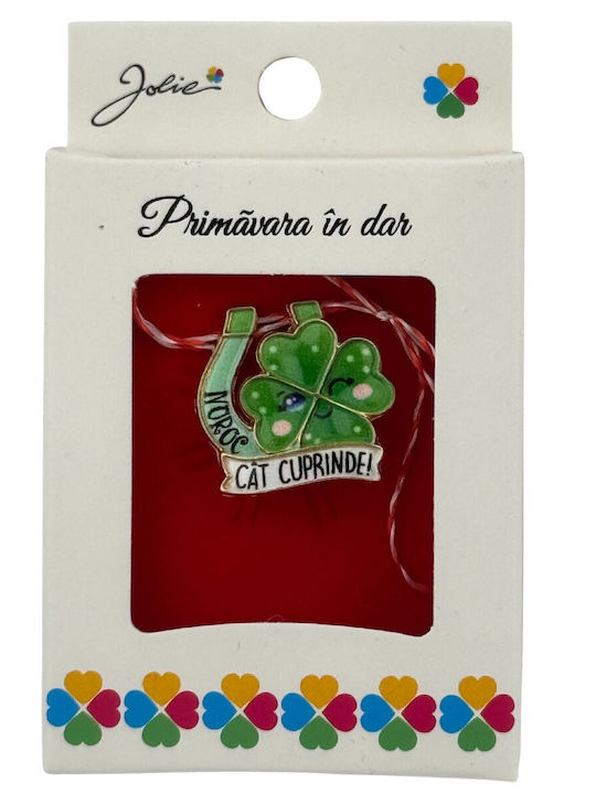 Small Brooch Martisor In Box Jolie Message Design Size 2.5-3 Cm Metal Material Four-leaf Clover Green Model