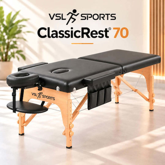 VSL Sports ClassicRest Pat de Fizioterapie Portabil/Pliabil Negru din Lemn 185x70 cm