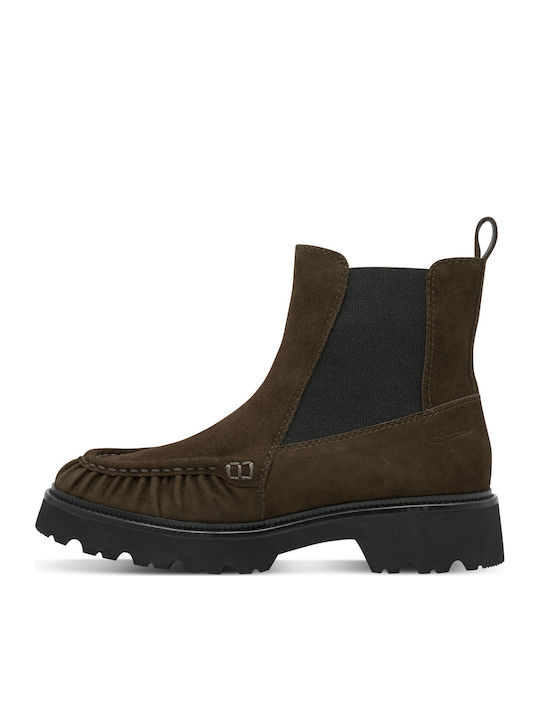 Khakifarbene Damen-Lederstiefeletten