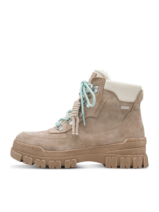 Beige Leder Damen Stiefeletten