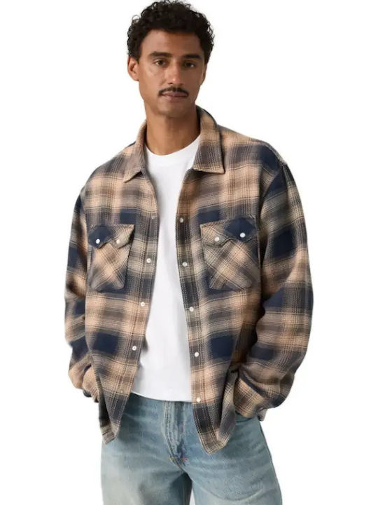 Western Cămașă cu Mâneci Lungi în Carouri, Regular Fit, Blue Cream