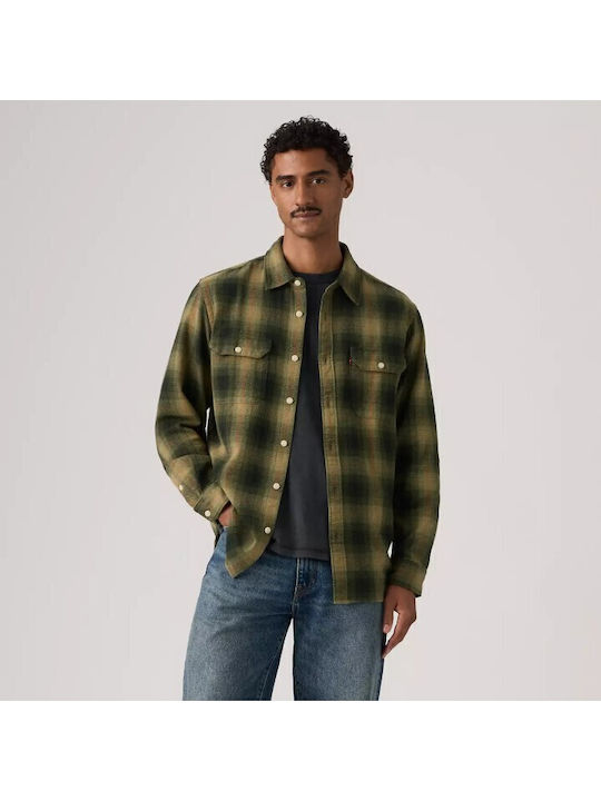 Long Sleeve Flannel Overshirt in a Wide Fit, Multicolour Check