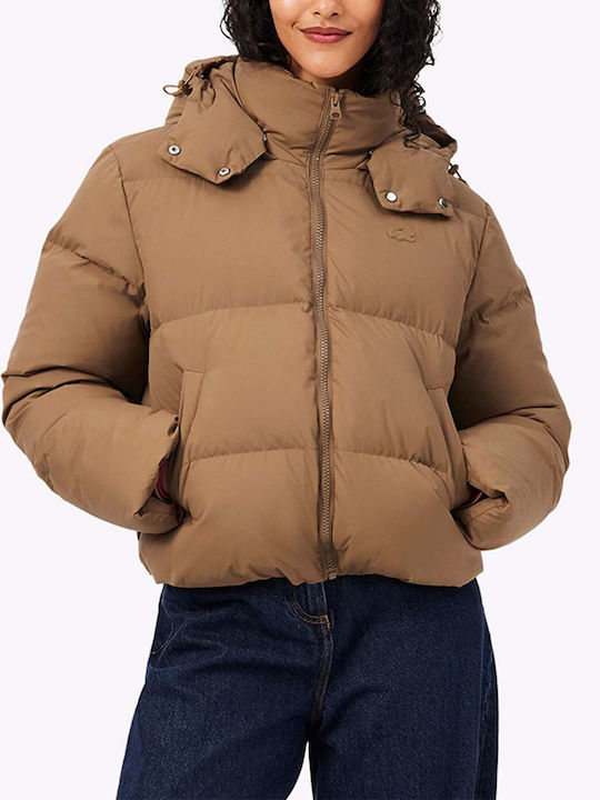 Lacoste Women's Puffer Jacket for Winter Cookie Brown