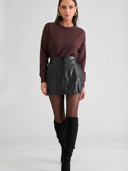 Damen Leder-Skort Schwarz