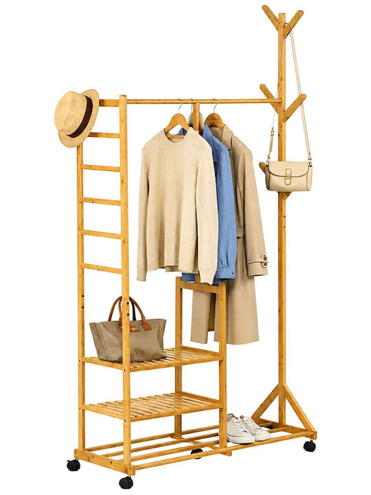 Relaxdays Suport de Haine cu Roți din Bambus Bej 100x38x176cm