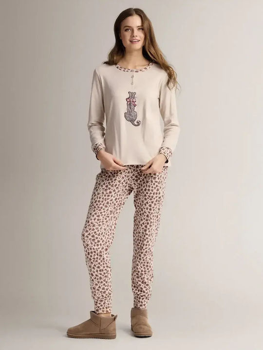 Infiore Winter Women's Beige Pyjama Set