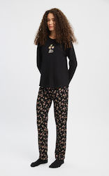 BMS Factory Winterliches Damen-Pyjama-Set Schwarz
