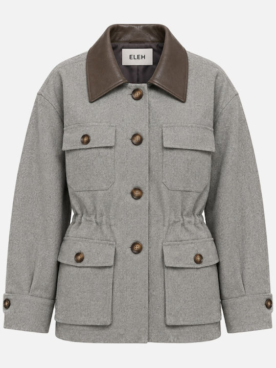 Eleh Lederjacke für Damen für den Winter Grau