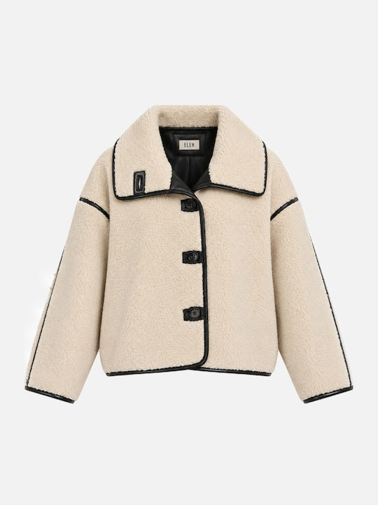 Eleh Beige Damen-Bikerjacke aus Leder