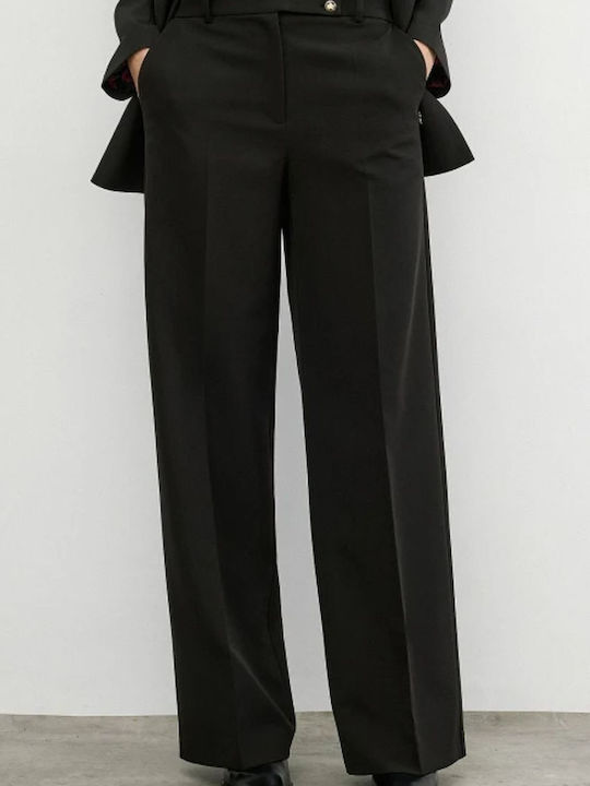 Pantaloni Dama Din Material Cu Elastic Negri