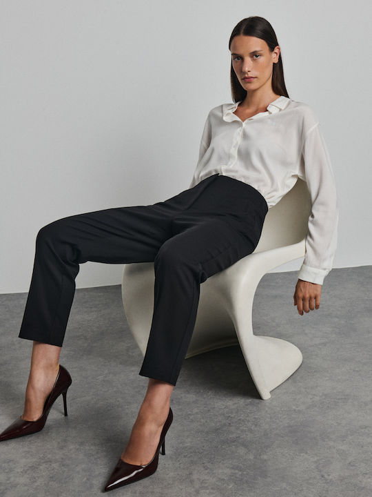 Women's High-Rise Fabric Trousers in a Slim Fit Black