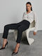 Women's High-Rise Fabric Trousers in a Slim Fit Black