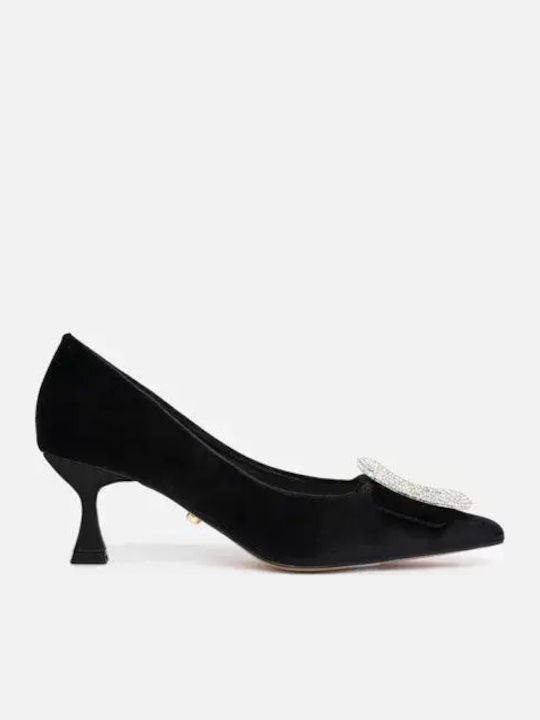 Twenty Fourhaitch Schwarze Wildleder-Pumps mit spitzer Zehenpartie und mittelhohem, schmalem Absatz