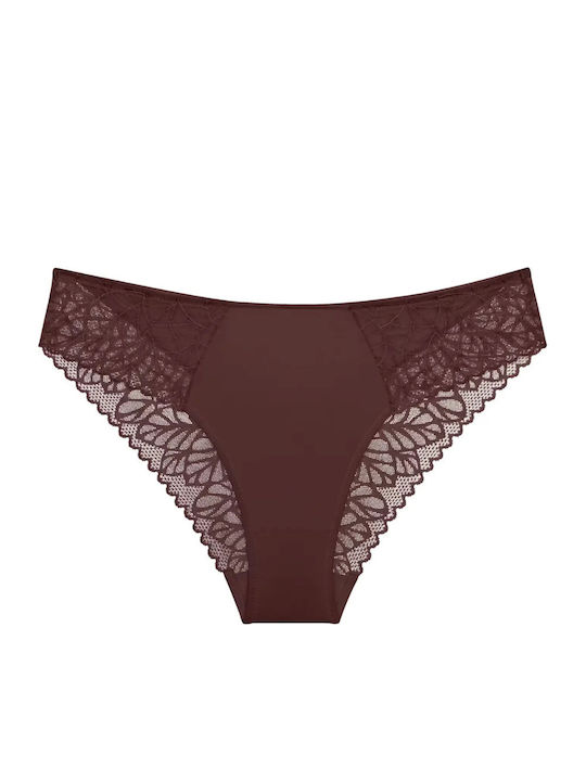 Triumph Modal Tai Γυναικείο Slip με Δαντέλα Καφέ
