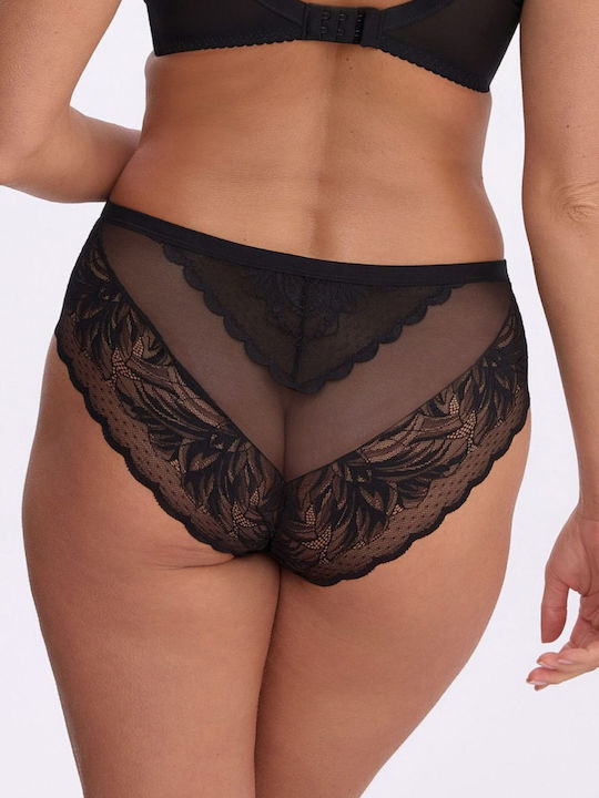 Hochtaillen Damen-Slip mit Spitze Schwarz