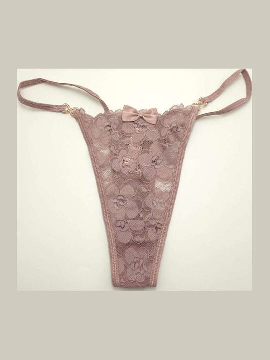 Topaki Damen-String mit Spitze in Altrosa