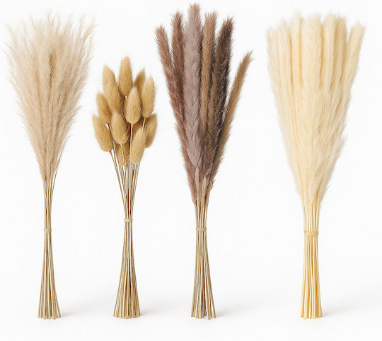 Relaxdays Trockenblumenstrauß-Set, 144 Teile, 41 x 2 x 2 cm, Naturweiß und Fliederfarben