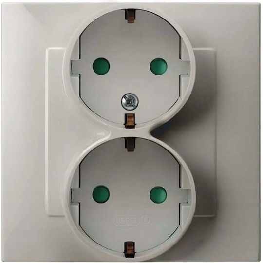 Ospel Double Recessed Power Socket with Beige Cover 2 Pieces