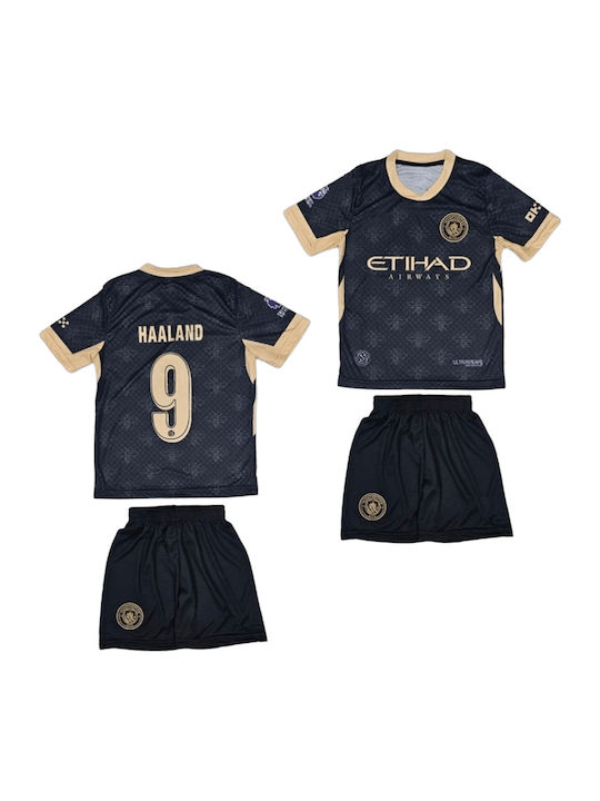 Set de Fotbal pentru Copii Haaland Manchester City 2026-2027 Deplasare Negru Balón De Oro Black Unisex pentru Copii Ab210