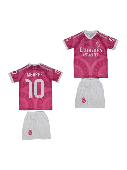 Set de Fotbal pentru Copii Mbappe Real Madrid 2026-2027 Al Treilea Echipament Roz Balón De Oro Unisex pentru Copii Ab213