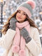 Women's Set with Knitted Beanie in Pink