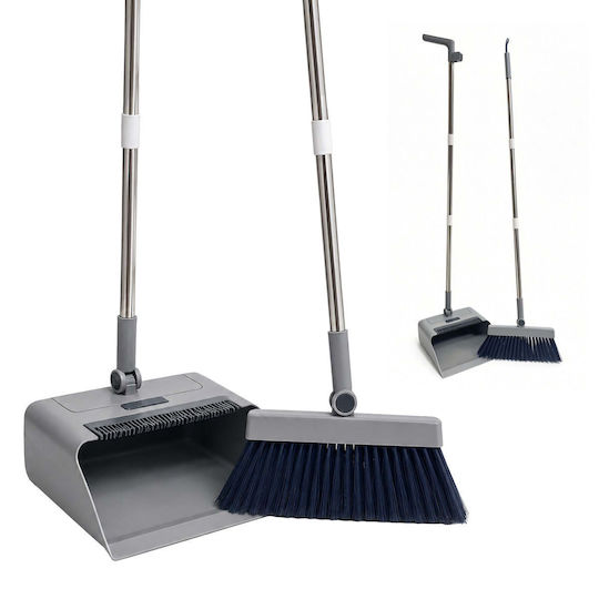Relaxdays Broom Dustpan Set Flexible Gray-black-silver 124 × 27 × 25.5 Cm