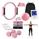 Set Pilates Relaxdays 10054390_52, 11 piese, cerc Pilates Ø38 cm, minge de 23 cm, 5 benzi scurte de rezistență de 35 × 8 cm, bandă lungă de rezistență de 150 × 15 cm, 2 gantere de 1 kg, geantă de transport, pompă, roz