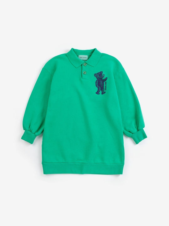 Rochie Verde pentru Copii din Bumbac, cu Mâneci Lungi