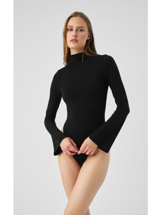 Minerva Body Modal Long Bell Sleeves-90-91631-μαυρο