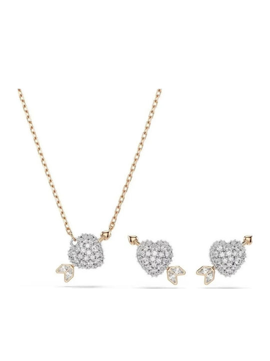 Swarovski Σετ με Κολιέ & Σκουλαρίκια από Ροζ Χρυσό με Πέτρες