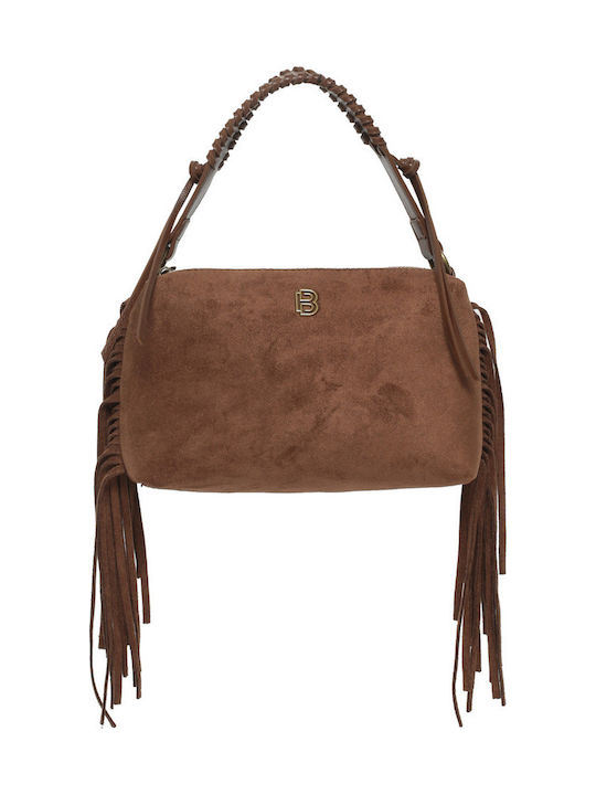Knitted Women's Shoulder / Crossbody Suede Bag with Khaki Fringes