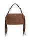 Knitted Women's Shoulder / Crossbody Suede Bag with Khaki Fringes