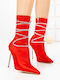 Damen-Stiefeletten mit hohem Absatz und Pelz Rot