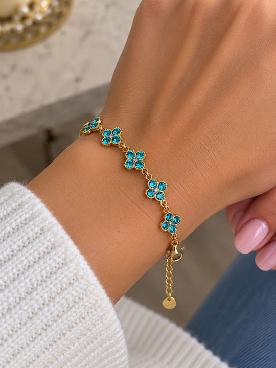 Women's Bracelet with Flower Design in Gold-Plated Steel