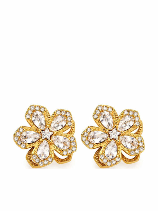 Gold Steel Earrings 316L Flower Zircon 1.5cm E5022