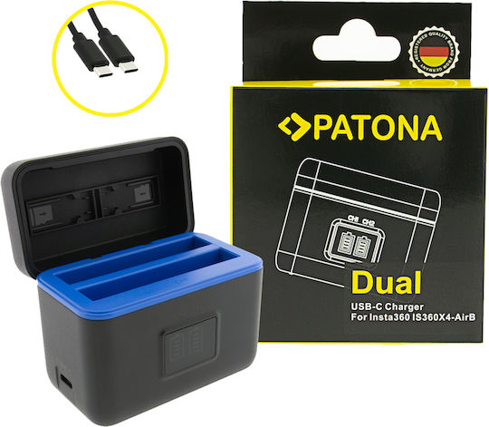 Patona Двоен калъф за зареждане Insta360 X4-air Cinsbafa Включва USB-C Кабел