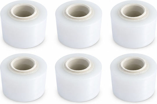 Set de 6 Role Mini de Folie Stretch Manuală pentru Ambalarea Înfășurarea și Fixarea Produselor, Utilizare în Depozit și Transport, 12,5 Cm, 0,38 Kg per Rolă, Transparentă
