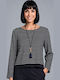 Women's Long Sleeve Striped Black Blouse