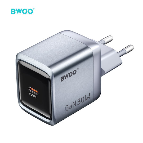 BWOO Încărcător Fără Cablu GaN cu Port USB-C 30W Power Delivery Gri ( BO-CDA236)