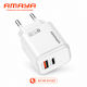 Amaya Зарядно Устройство Без Кабел с USB-A Порт и USB-C Порт 20W Power Delivery Бяло (ACW-E43D)