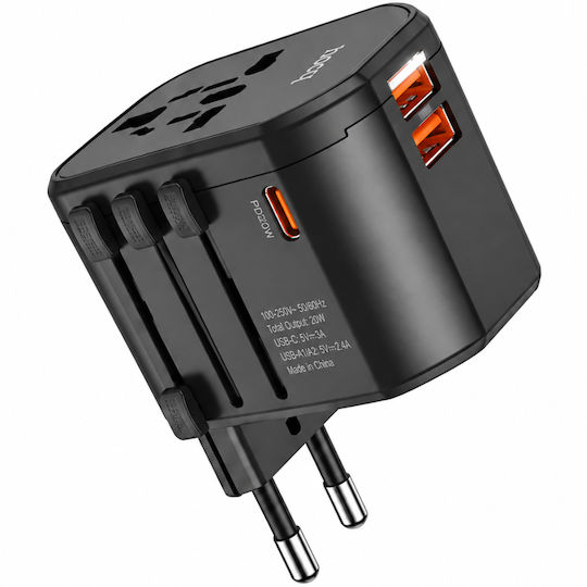 Hoco Wireless Charger Without Cable with 2 USB-A Ports 20W Power Delivery Black (DC44)
