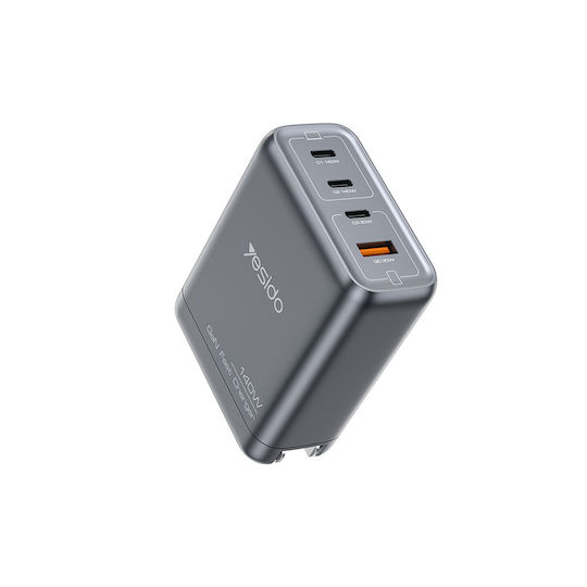 Yesido GaN-Ladegerät Ohne Kabel mit USB-A-Anschluss und 3 USB-C-Anschlüssen 140 W Power Delivery Schwarz (YC143)
