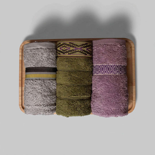 White Fabric Damour Hand Towel 30x50 cm Multicolour 3 pcs Weight 500 gsm