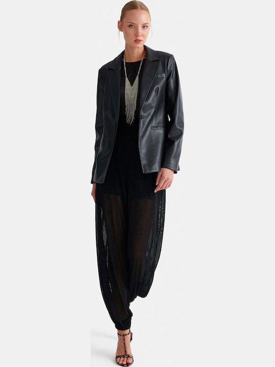 attrattivo Damen-Lederjacke Schwarz