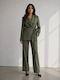 Damen-Set in Khaki mit High-Waist-Hose