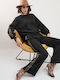 Women's Black Set with Elasticated Trousers in a Loose Fit Leopard